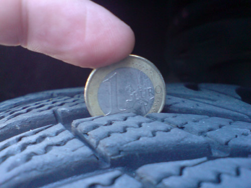 Eine Euro-Münze zur Profilmessung. 