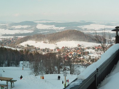 Blick auf Waltersdorf im Zittauer Gebirge. 