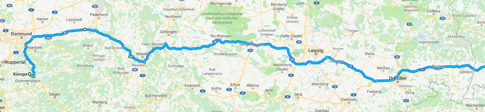 Streckenverlauf in Deutschland. 